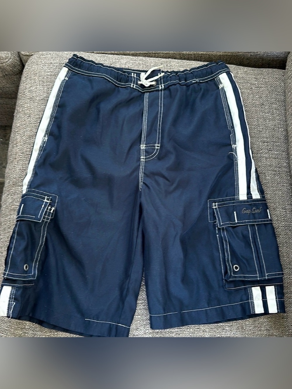 GapKids Gap Surf Navy Blue White Stripe Boardshorts Swim Trunks Boys Size XXL 14
